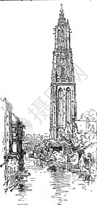 Amersfoort的圣母塔古代雕刻的插图旅行杂志180年图片