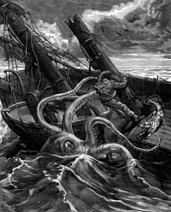 船矢量素材刚果境内的NarcissusNicaise冒险他面前有一个可怕的海洋怪物刻有古老的插图旅行杂志180年0年背景