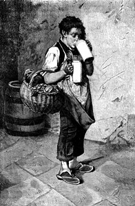 慕尼黑酿酒厂有趣的饮斯坦导致他的主人古老雕刻插图旅行杂志180年背景图片