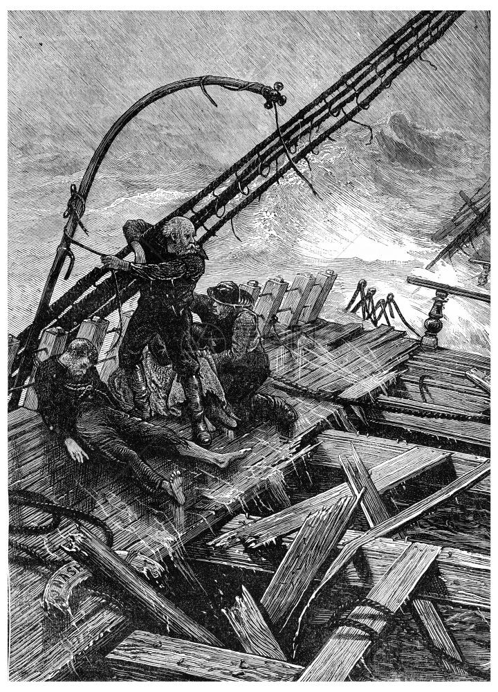 南大洋沉没单人登船古老的雕刻插图旅行杂志180年图片