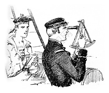 小费船长用六分仪看地平线从旅行日记1845年的古典雕刻图片