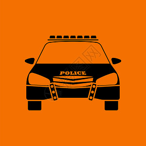 警方图标前视橙色背景上的黑矢量插图背景图片