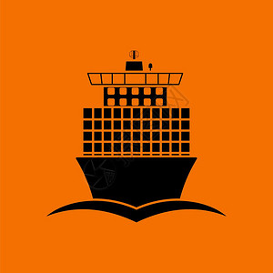 集装箱图标集装箱船舶图标前视橙色背景的黑矢量图解背景