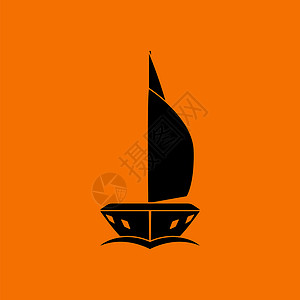 帆船矢量游艇图标前视橙色背景黑矢量插图背景