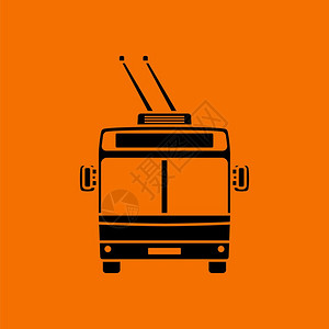 电车图标Trolleybus图标前视橙色背景上的黑矢量插图背景