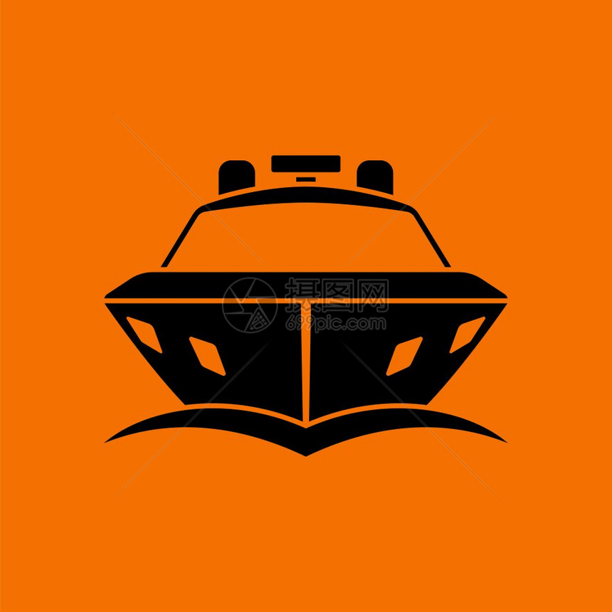 机动游艇图标前视橙色背景黑矢量插图图片