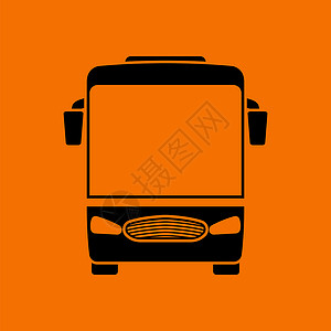 旅游巴士图标前视橙色背景的黑矢量插图图片