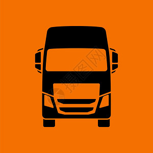 卡车图标前视橙色背景上的黑矢量插图图片