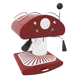 红色和铬咖啡机3D插图以白色背景隔离图片