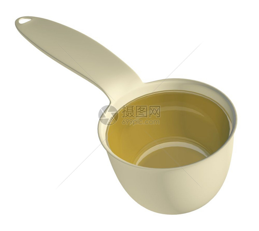 黄色或金厨房计量工具3d插图以白色背景隔开图片