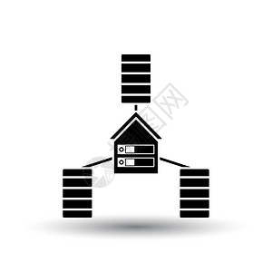 房子建筑图标数据中心图标白色背景上黑有阴影矢量说明背景