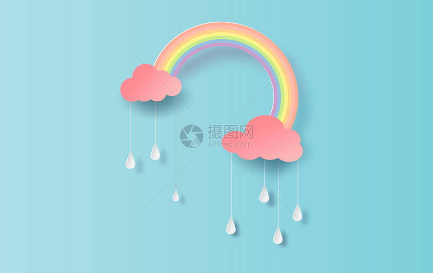 剪纸风格彩虹在雨季的插图图片