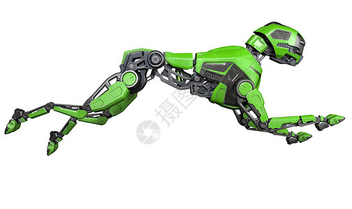 绿色机器人狗以白背景运行3D插图绿色机器人狗以白背景运行图片