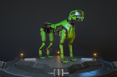 绿色机器人狗站在充电码头上3D插图图片