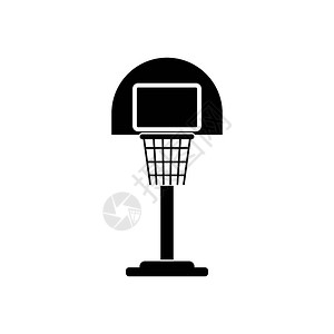 黑色网操场上的篮球架插画