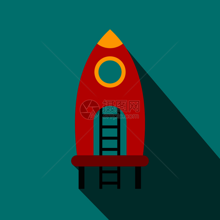 蓝色背景的红火箭图标图片