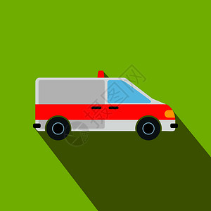 绿色背景上的救护车汽平面图标救护车汽平面图标图片