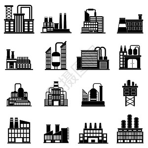 黑色工业工业建筑平面图标插画