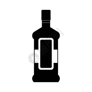 手拿威士忌酒杯一瓶酒精和杯黑色的简单图标插画