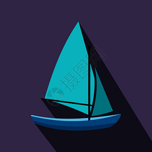 帆船平面素材紫色背景的帆船平面图标插画