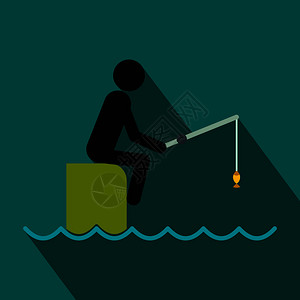 坐在码头钓鱼的渔民图标图片