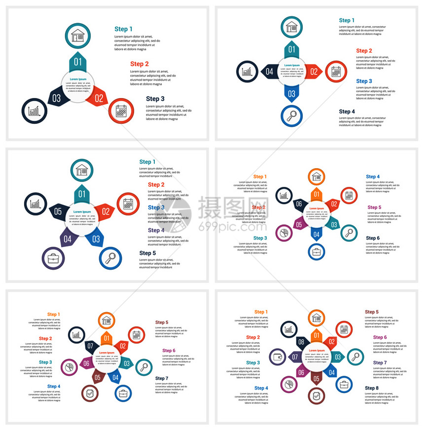 圆形信息模板包含34567和8个元素步骤或选项工作流程或图矢量eps10插图图片