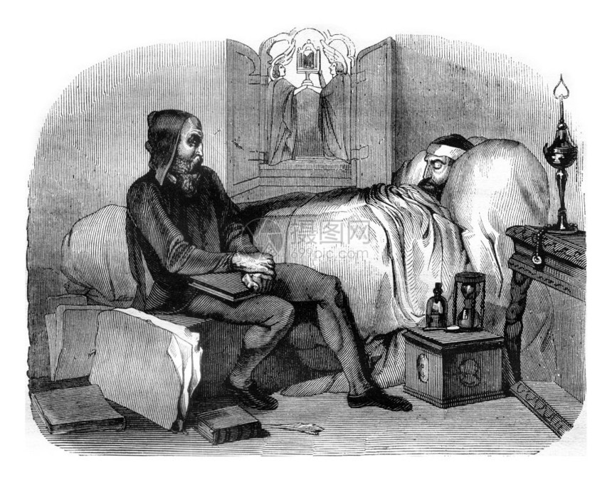 184年绘画展览Michelangelo为生病的仆人提供护理184年MagasinPittoresque184年图片