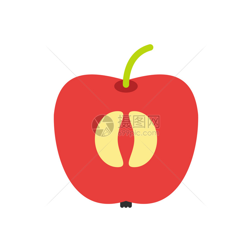 白色背景上孤立的红苹果平面图标红苹果平面图标的一半图片