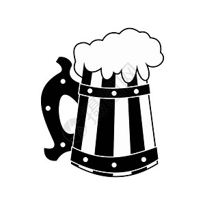 泡沫图带啤酒图标的木杯黑色简单的彩插画