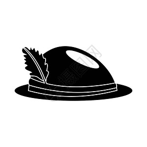巴伐利亚阿尔卑斯山带有羽毛图标的帽子黑色简单风格插画