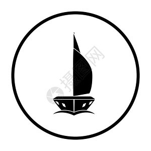 帆船图标游艇图标前视细圆Stencils设计矢量说明背景
