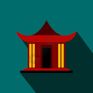 中华寺庙建筑蓝背景的中华之家传统图标蓝背景的平板风格插画