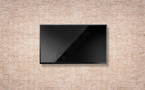 LED黑色电视屏幕在有剪切路径的轻墙背景上空白图片