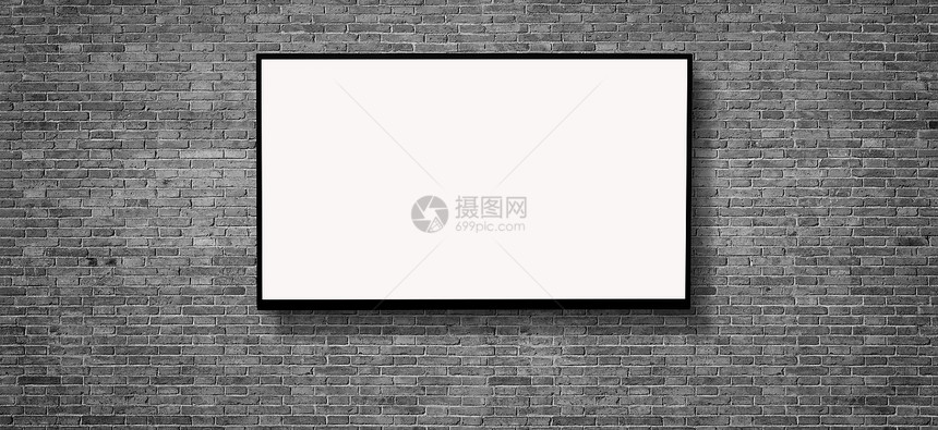 灰墙背景剪切路径上的白色LEDtv电视屏幕空白图片