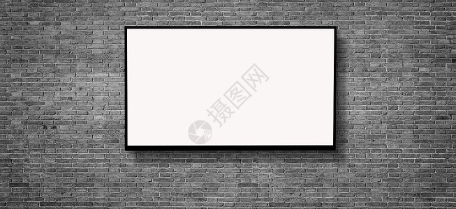 高清炫彩海报灰墙背景剪切路径上的白色LEDtv电视屏幕空白背景