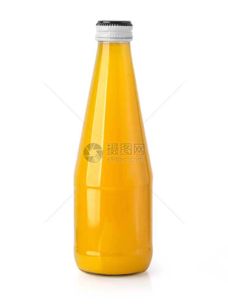 橙汁玻璃瓶白背景孤立有剪切路径图片
