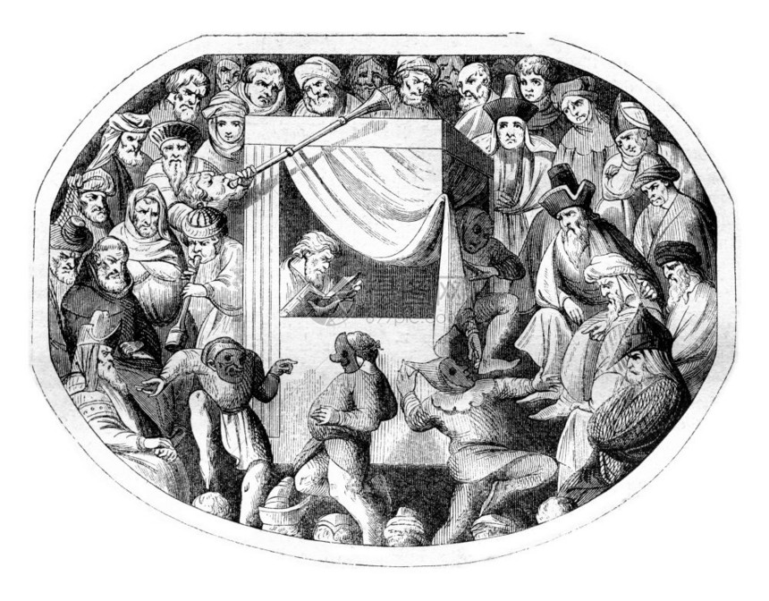 14世纪的微型戏剧代表1842年MagasinPittoresque图片