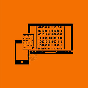 交换数据图标橙色背景上的黑矢量插图图片