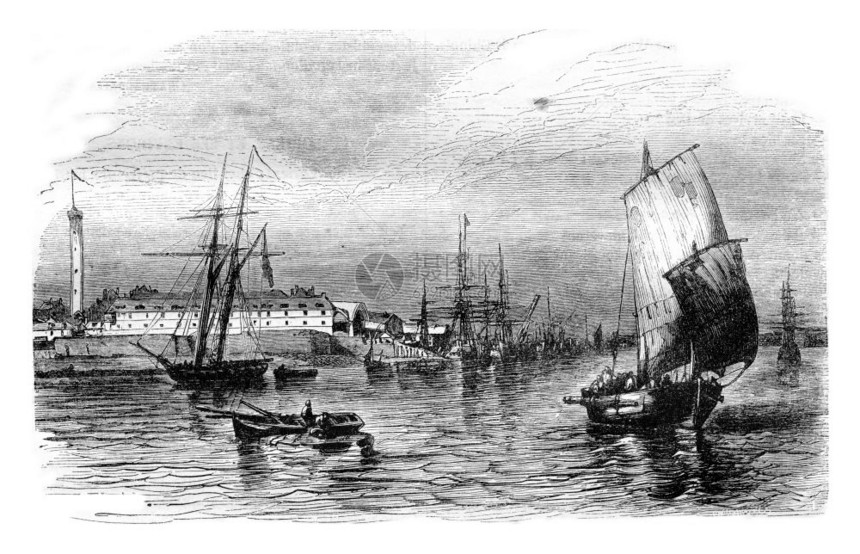 Morbihan省布列塔尼的Lorient港景象1843年的MagasinPittoresque图片