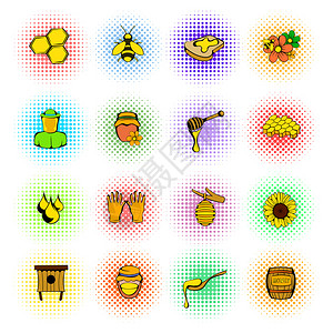 白色背景的漫画风格设置蜜蜂管理图标蜜蜂管理图标设置漫画风格图片