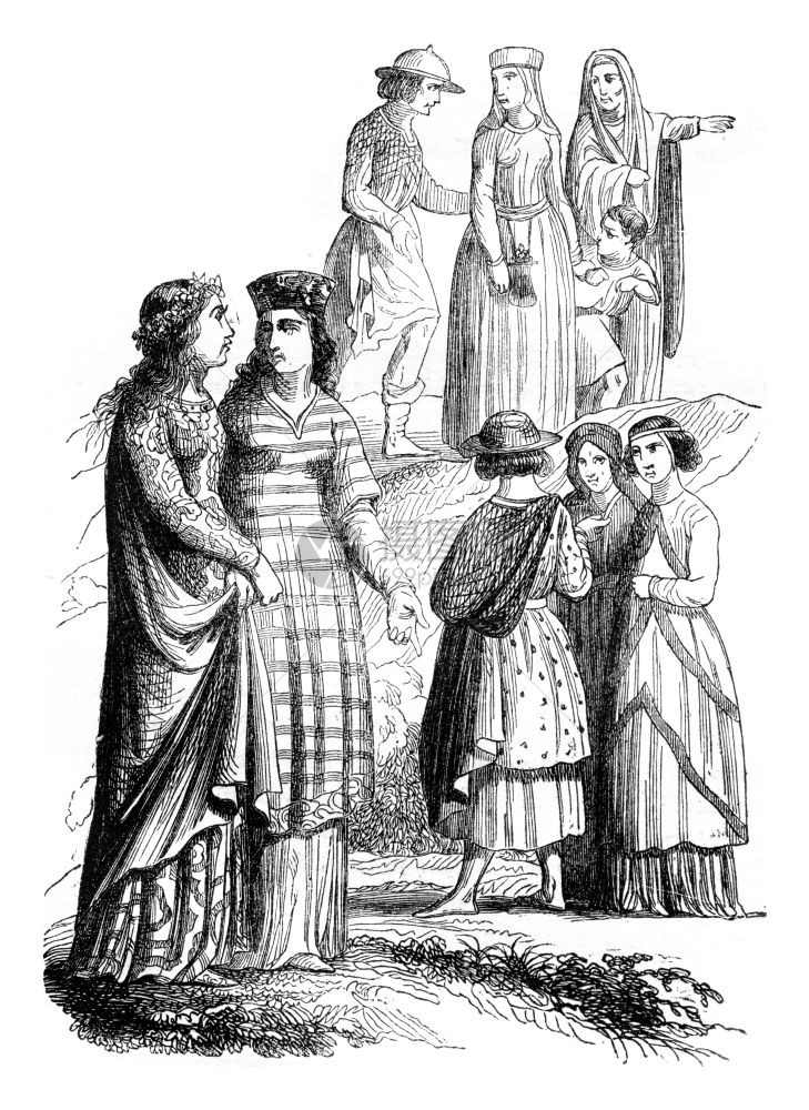 高贵的女士和资产阶级古老的雕刻画184年的马加辛皮托罗克图片