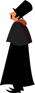 穿黑色彩大衣高顶帽和黑色彩尖鞋矢量彩色绘画或插图的男人图片
