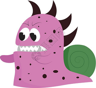 愤怒的紫色蜗牛像怪物尖利的剃刀牙和背鳍矢量彩色画或插图图片