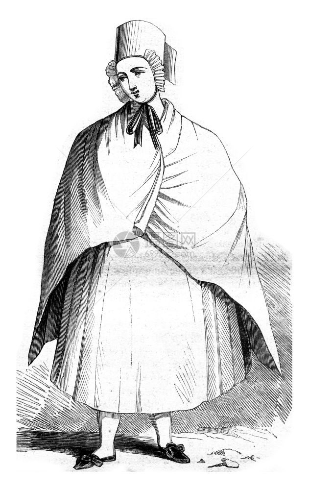 Lusatia服装白色半日月1845年MagasinPittoresque的古典雕刻图解1845年图片