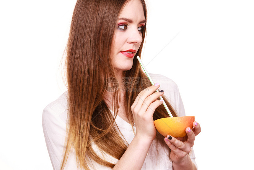 长发美女彩色双眼化妆含果汁健康饮食暑假概念文本复制空间葡萄汁图片