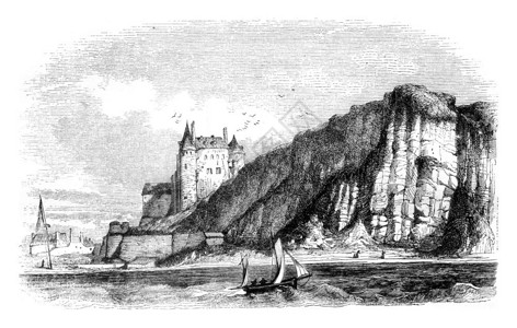 双底帆船素材迪耶佩塞纳底堡城的景象1845年马加辛皮托雷斯克背景