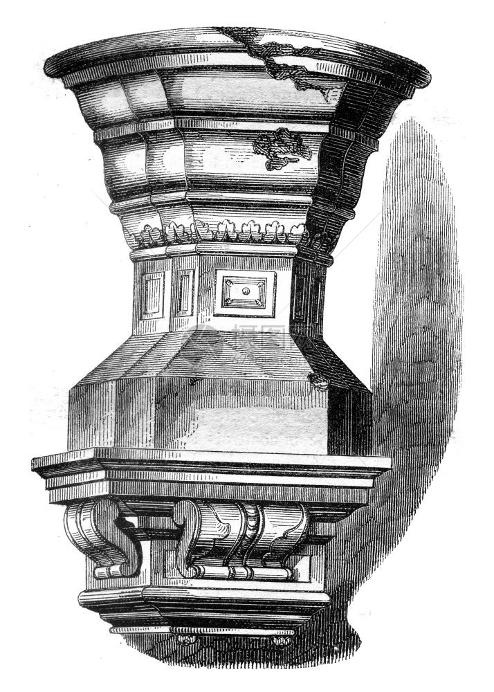 圣路易斯的洗礼字体Poissy1845年马加辛皮托雷斯克刻有古老的插图图片