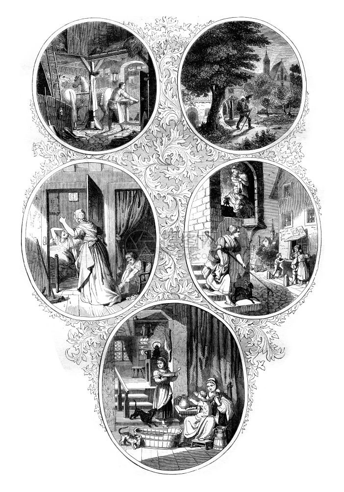 鸡肉卷买小白面包牵马阿斯卢特歌唱古老的刻画插图1845年的马加辛皮托罗克图片