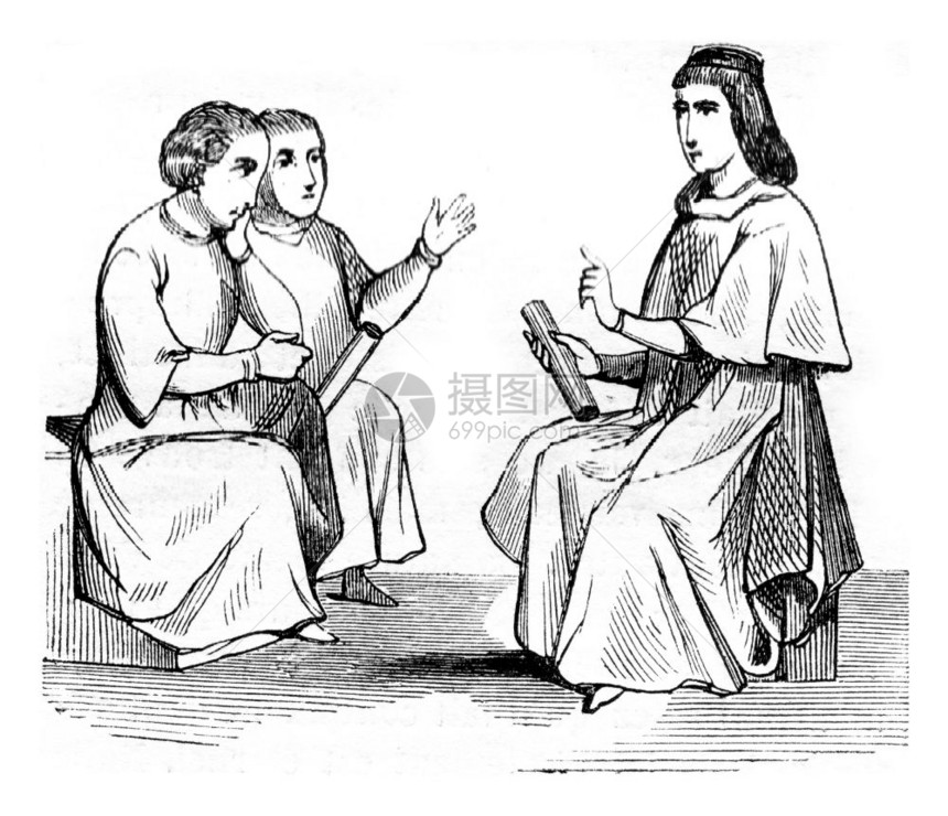 14世纪的听众1845年的MagasinPittoresque图片