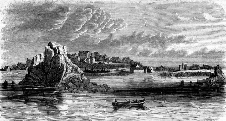 Brehat岛的景象Brehat港的Clos出口1845年的MagasinPittoresque图片